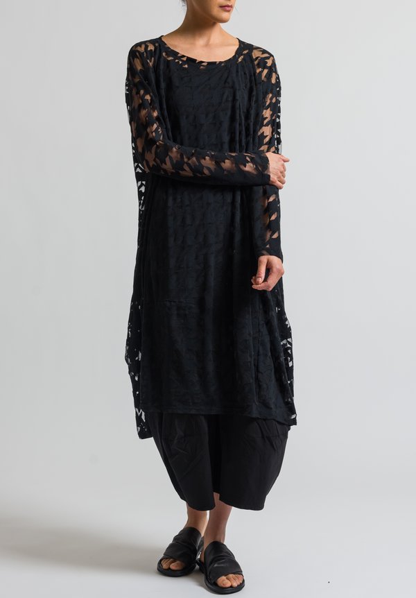 Rundholz Black Label Sheer Houndstooth Dress in Black	