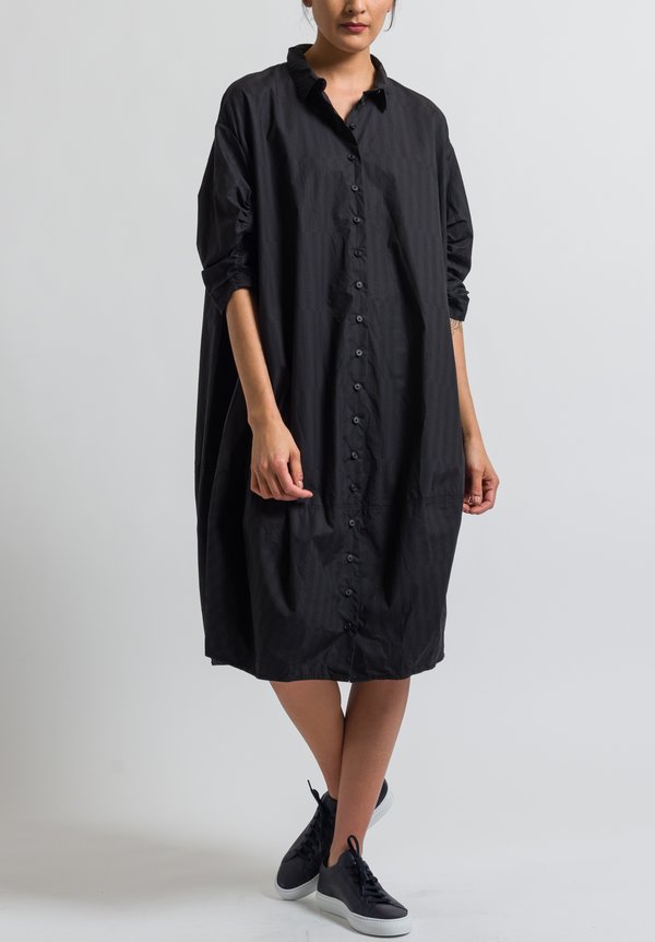 Rundholz Oversized Gathered Sleeve Shirt Dress in Black Pigment	