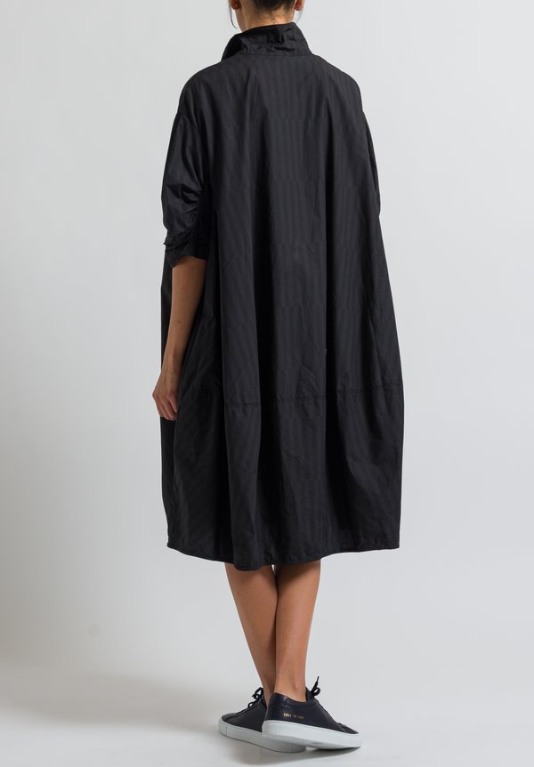 Rundholz Oversized Gathered Sleeve Shirt Dress in Black Pigment	
