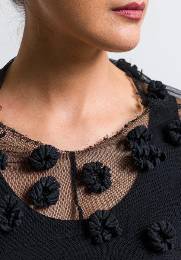 Rundholz Dip Embellished Mesh Flower Top in Black	