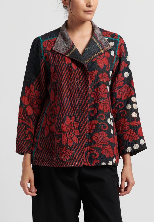 Mieko Mintz 4-Layer Vintage Cotton Short Jacket in Red/ Grey