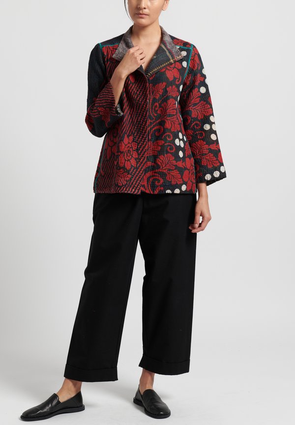 Mieko Mintz 4-Layer Vintage Cotton Short Jacket in Red/ Grey