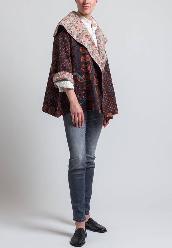 Mieko Mintz 4-Layer Vintage Cotton Flare Jacket in Brown/ Ivory	