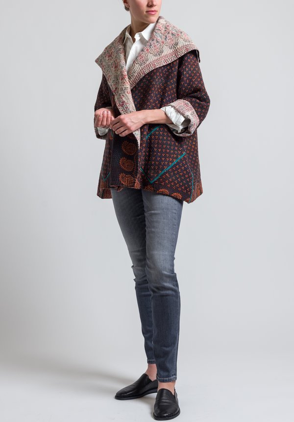 Mieko Mintz 4-Layer Vintage Cotton Flare Jacket in Brown/ Ivory	