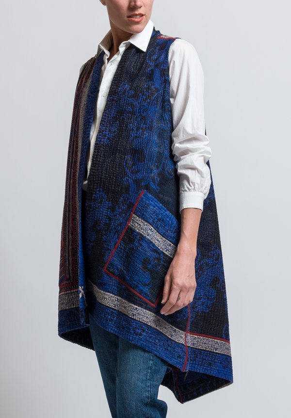 Mieko Mintz 4-Layer Dots & Paisley Vest in Blue	