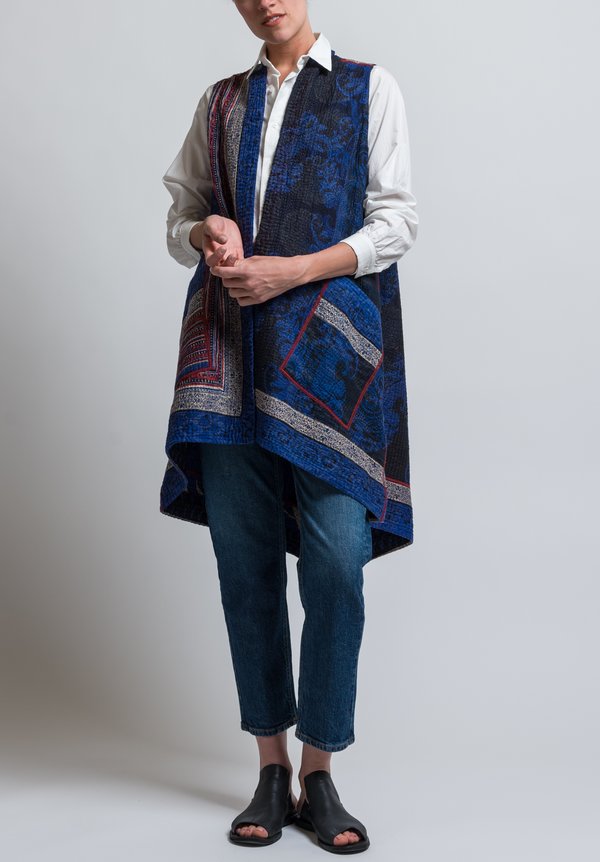 Mieko Mintz 4-Layer Dots & Paisley Vest in Blue	