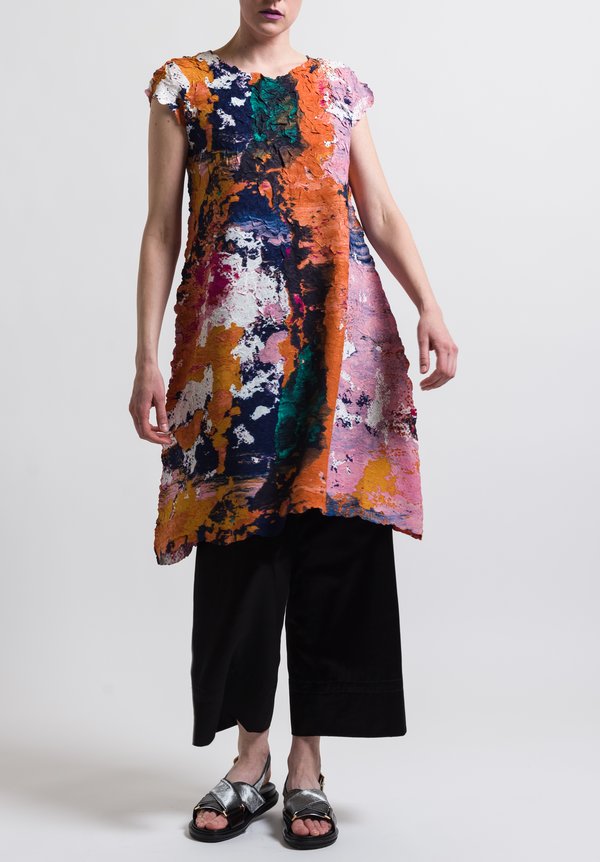 Issey Miyake Paint Crush Dress in Orange Multi	