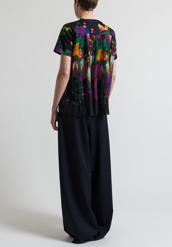 Sacai Pleated Back Flower Top in Black	