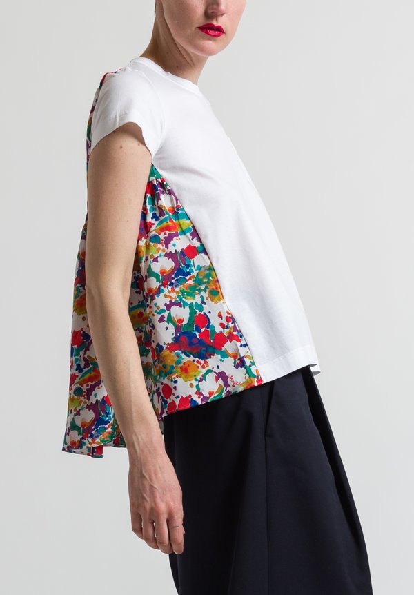 Sacai Flower Printed Back Top in White	