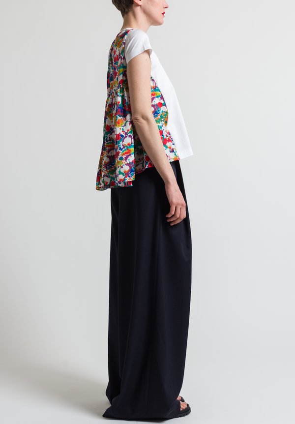 Sacai Flower Printed Back Top in White	