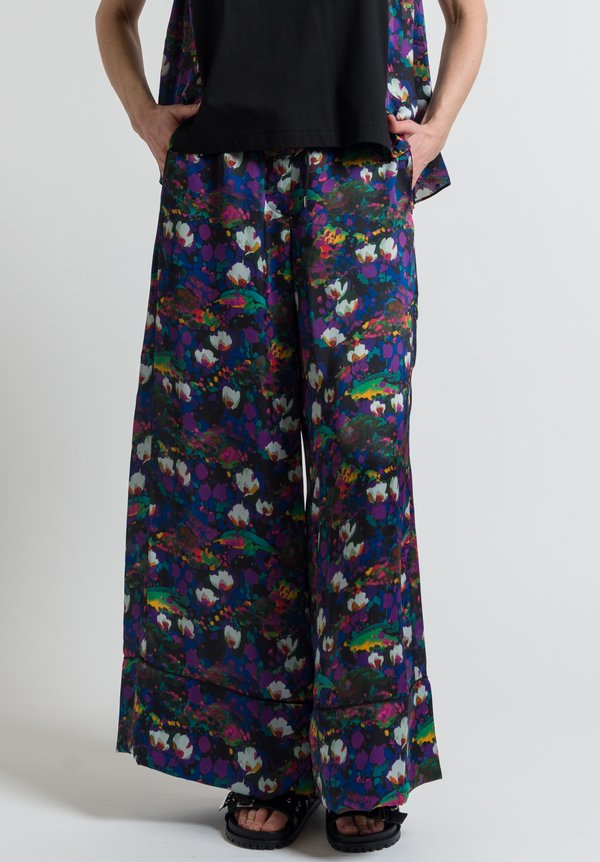 Sacai Floral Printed Pajama Pants in Black	