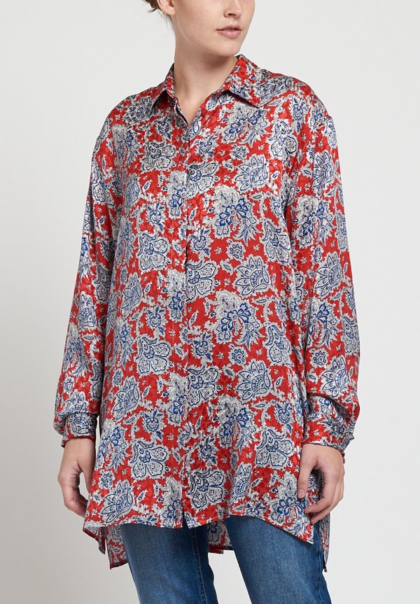 Etro Jacquard Paisley Flower Print Blouse in Red	
