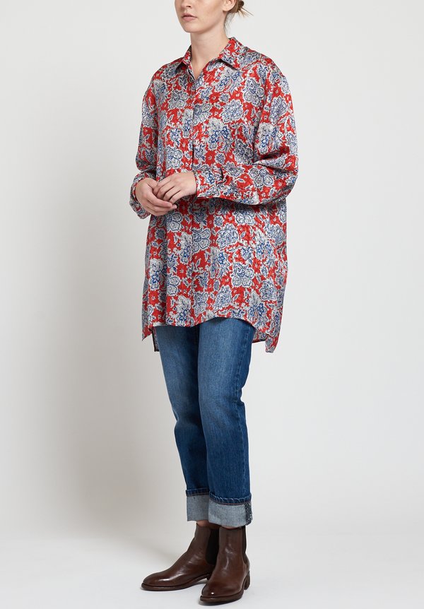 Etro Jacquard Paisley Flower Print Blouse in Red	