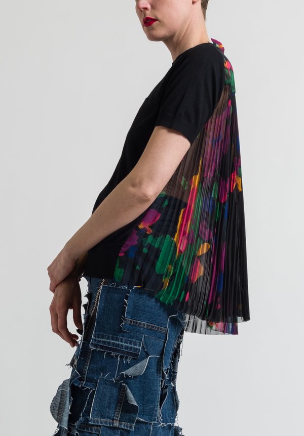Sacai Pleated Flower Back Top in Black	