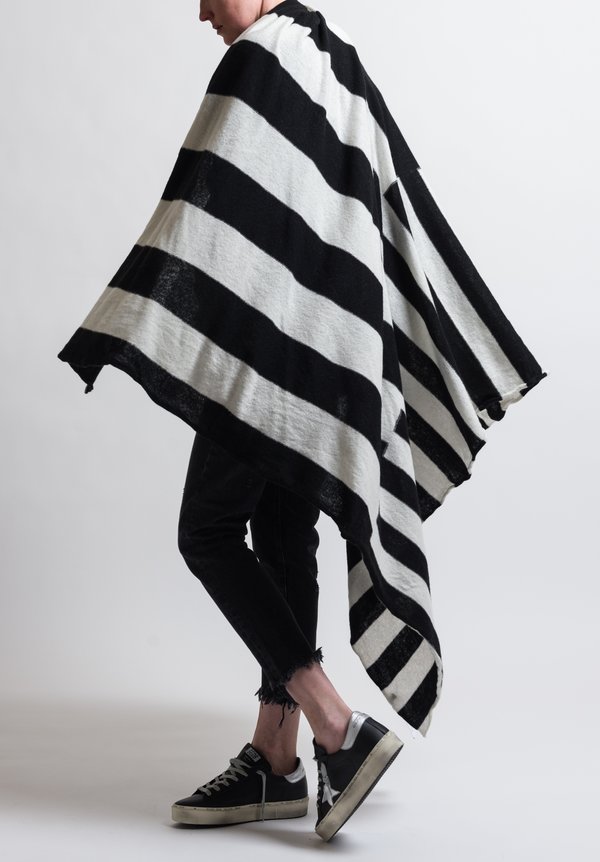 Rundholz Large Cashmere Striped Scarf in Black / White	