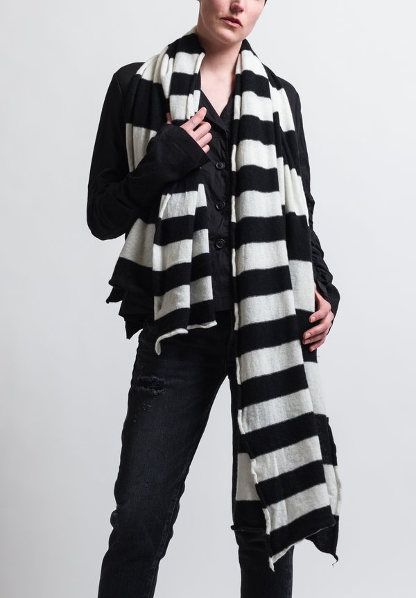Rundholz Medium Cashmere Striped Scarf in Black / White	