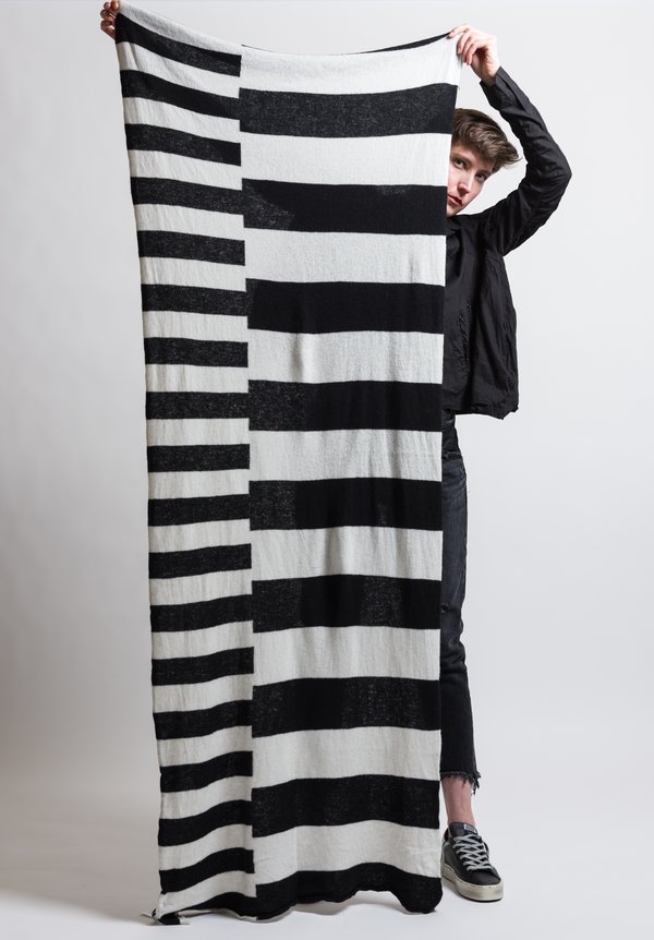 Rundholz Medium Cashmere Striped Scarf in Black / White	