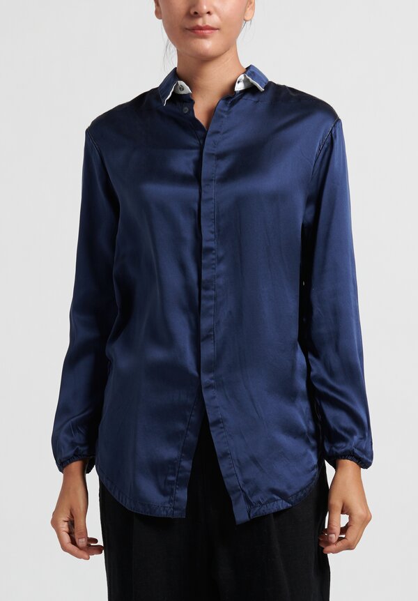 Umit Unal Relaxed Silk Blouse in Navy	