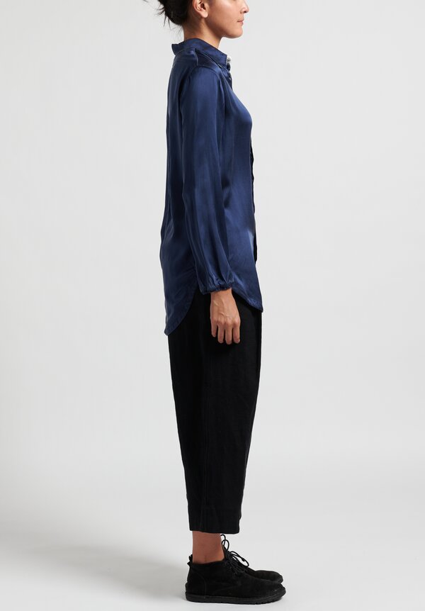 Umit Unal Relaxed Silk Blouse in Navy	