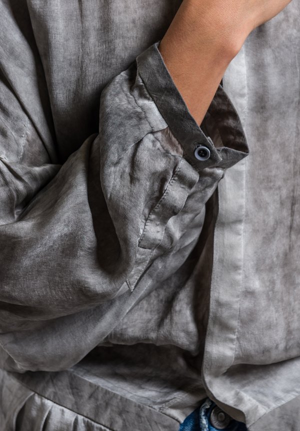 Umit Unal Silk Button-Down Tunic in Steel	
