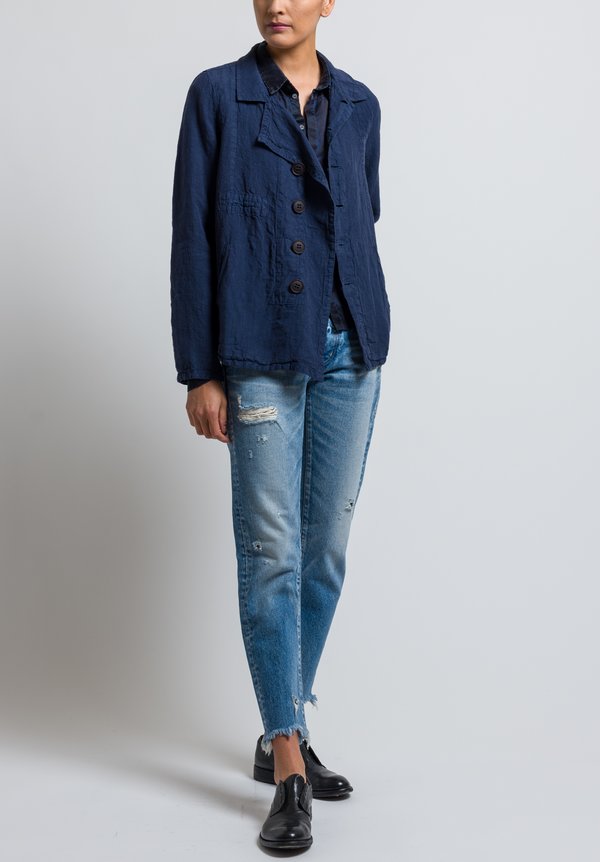 Umit Unal Linen Button Jacket in Navy	