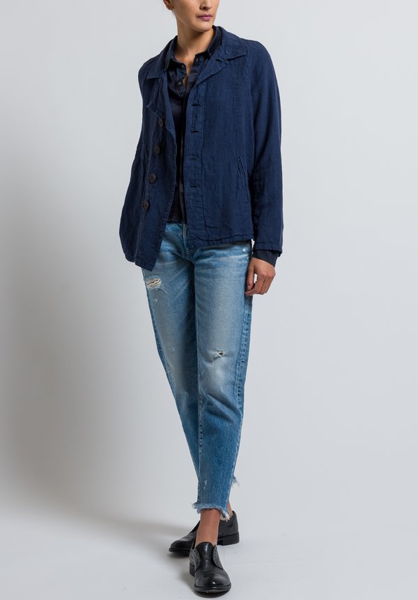 Umit Unal Linen Button Jacket in Navy	