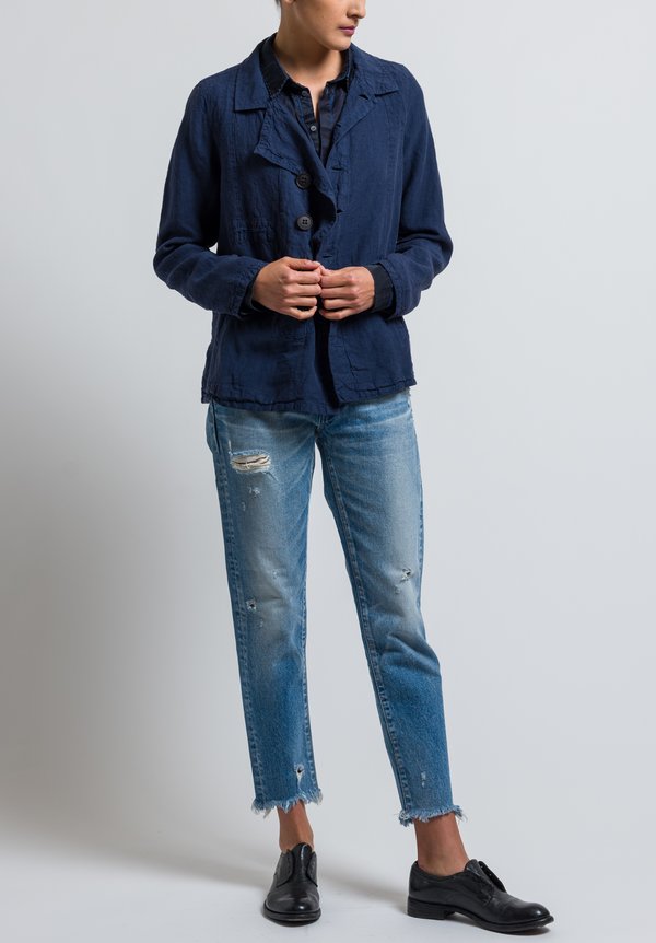 Umit Unal Linen Button Jacket in Navy	