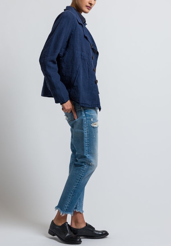 Umit Unal Linen Button Jacket in Navy	