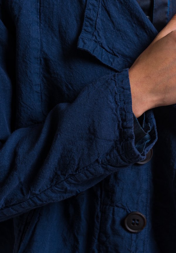 Umit Unal Linen Button Jacket in Navy	