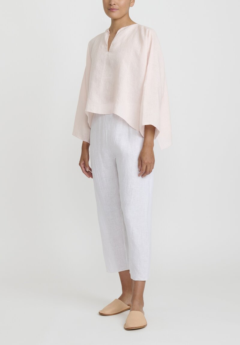 Shi Cashmere Short Linen Top in Pale Pink	