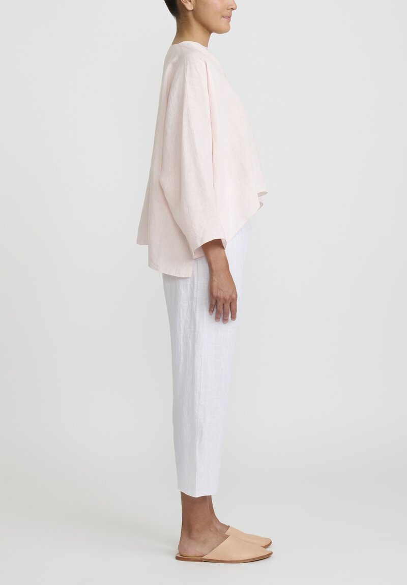 Shi Cashmere Short Linen Top in Pale Pink	