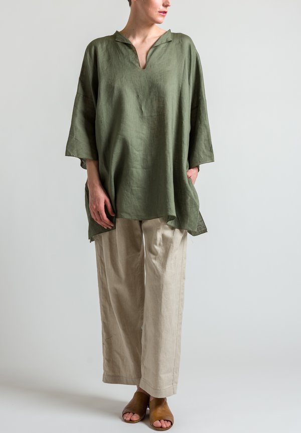 Shi Cashmere Long Linen Top in Military Green | Santa Fe Dry Goods ...