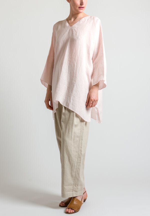Shi Cashmere Long Linen Top in Pink	