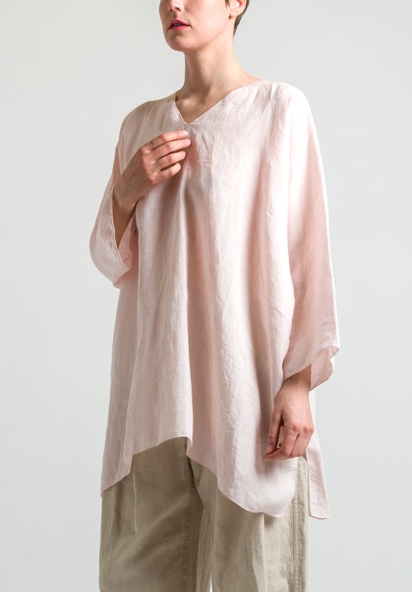 Shi Cashmere Long Linen Top in Pink	