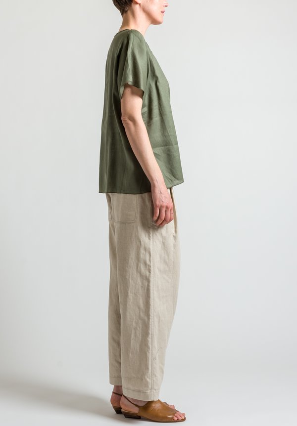 Shi Cashmere Oversized Linen Top in Military Green	