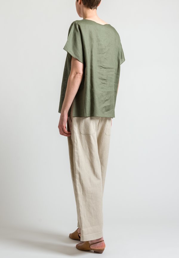 Shi Cashmere Oversized Linen Top in Military Green	