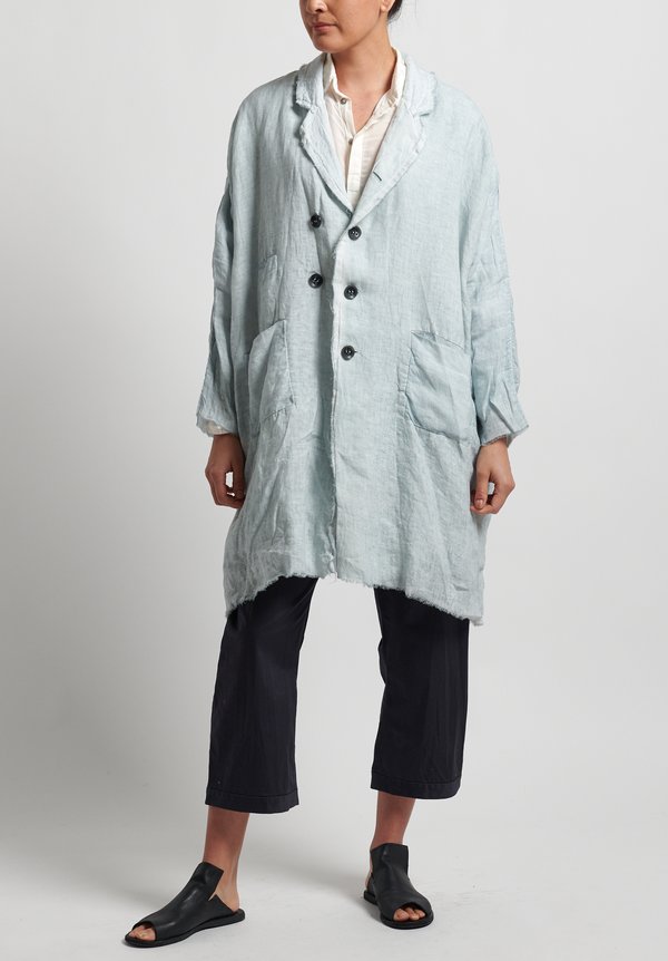 Umit Unal Long Frayed Edge Jacket in Icy Blue