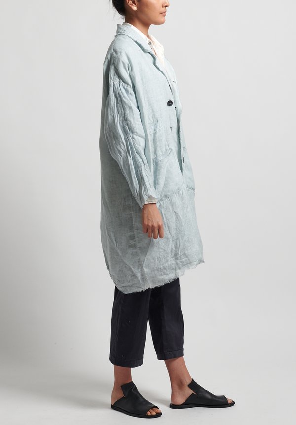 Umit Unal Long Frayed Edge Jacket in Icy Blue