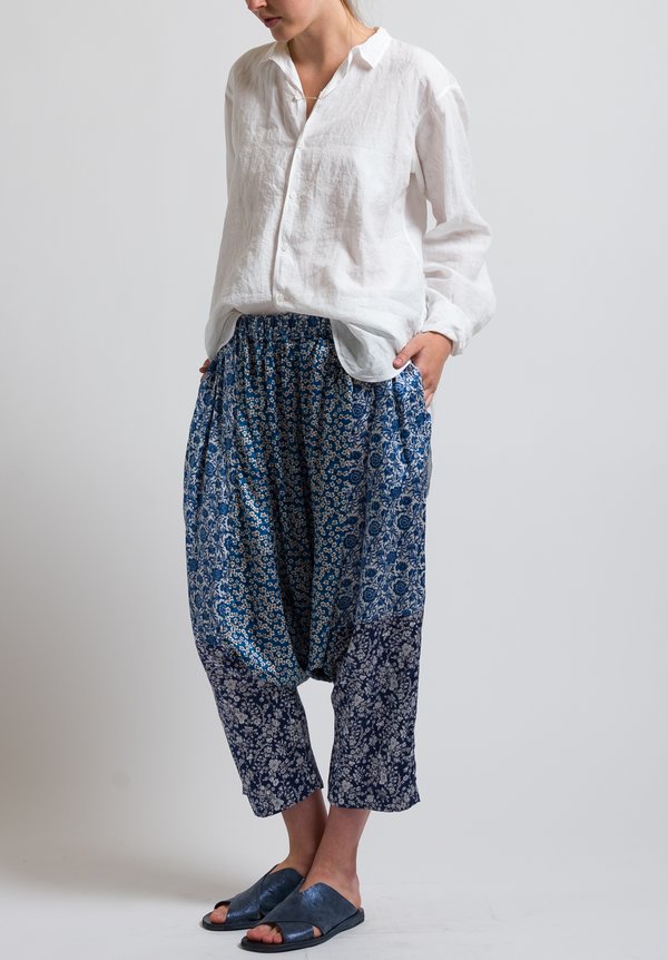 Casey Casey Silk Floral Print Pants in Blue	