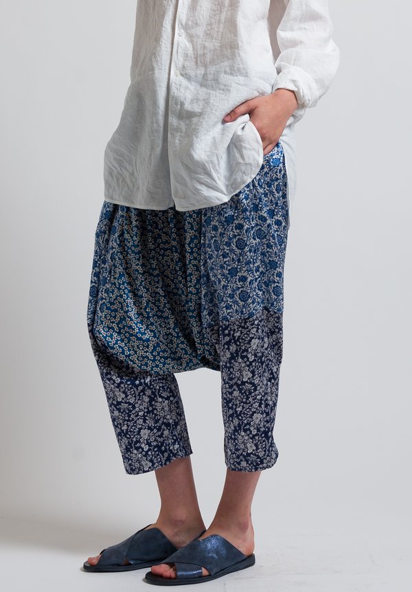 Casey Casey Silk Floral Print Pants in Blue	