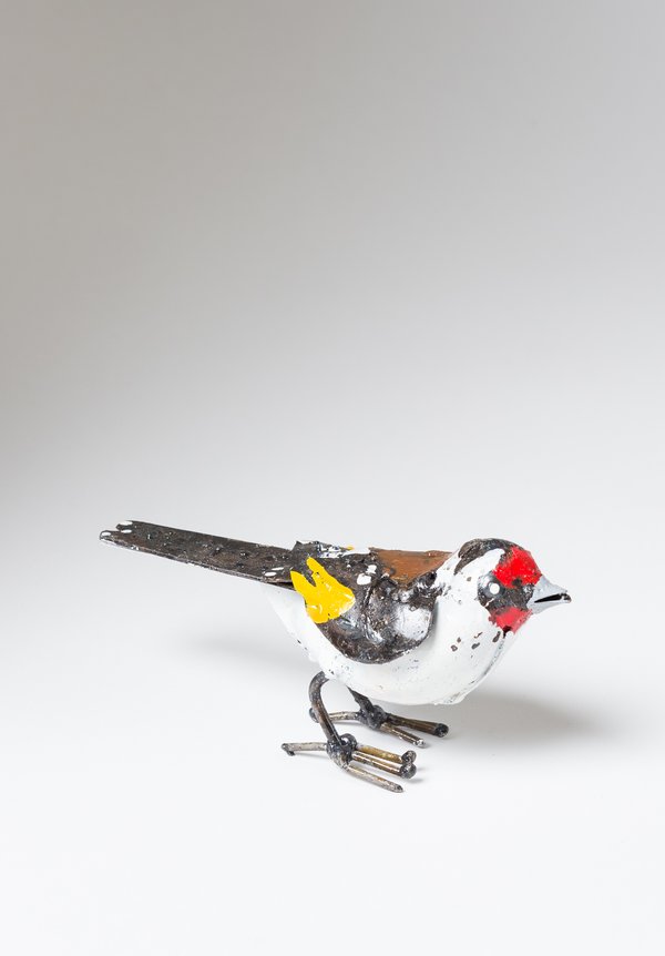 Hand-Painted Recycled Metal Small European Goldfinch Bird	