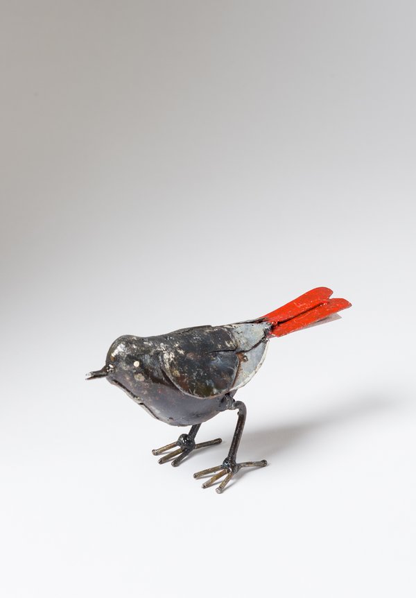 Hand-Painted Recycled Metal Small Black Redstart Bird	