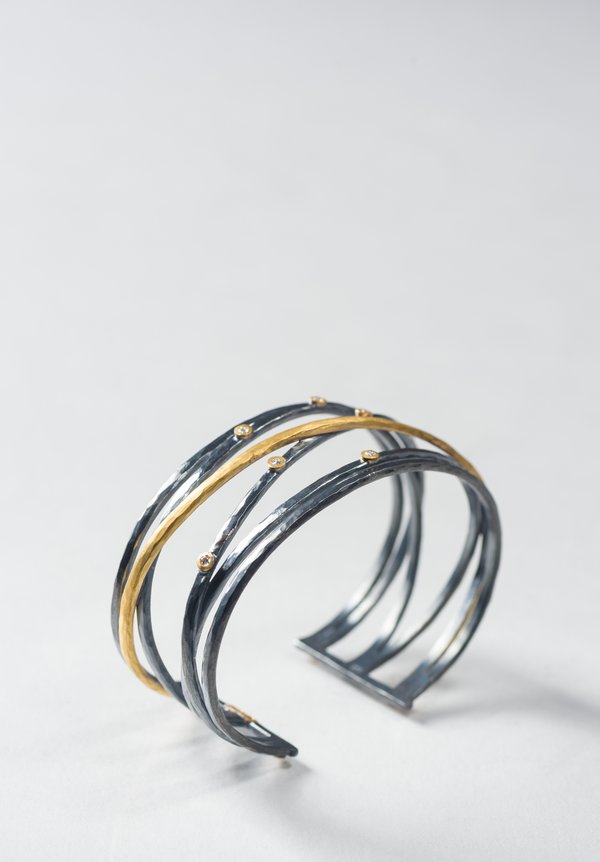 Lika Behar Ox. Silver, 24K, Diamond Thin Layered Bracelet	