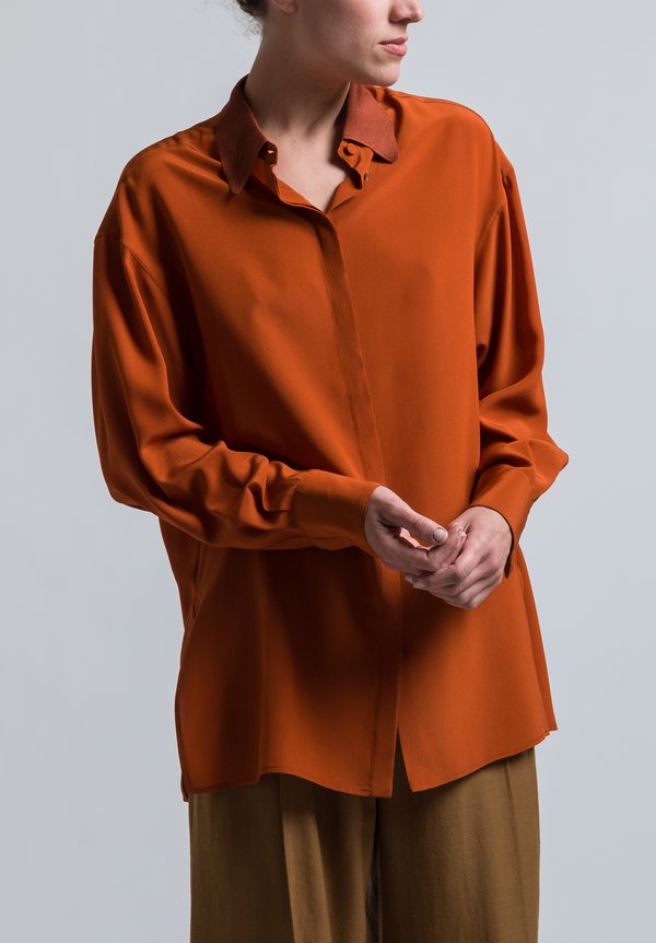 Agnona Relaxed Silk Blouse in Rust	