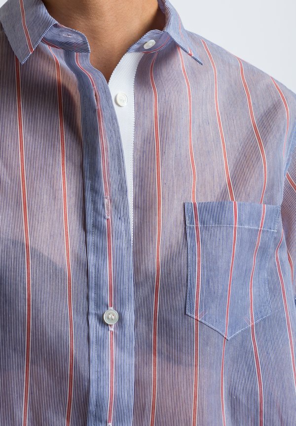 Sacai Organza Stripe High-Low Shirt in Blue	