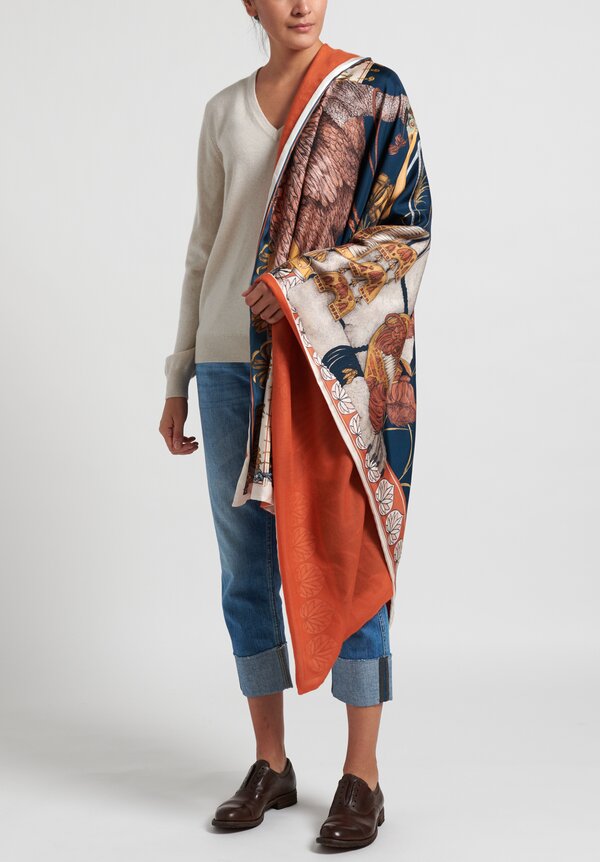 Sabina Savage Silk Twill and Cashmere Backed Spoonbill and Jindo Scarf ...