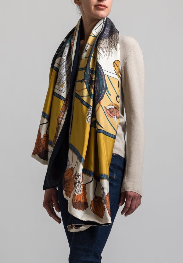 Sabina Savage Silk Twill and Cashmere Backed Rooster's Dance Scarf in Amber/ Sand	