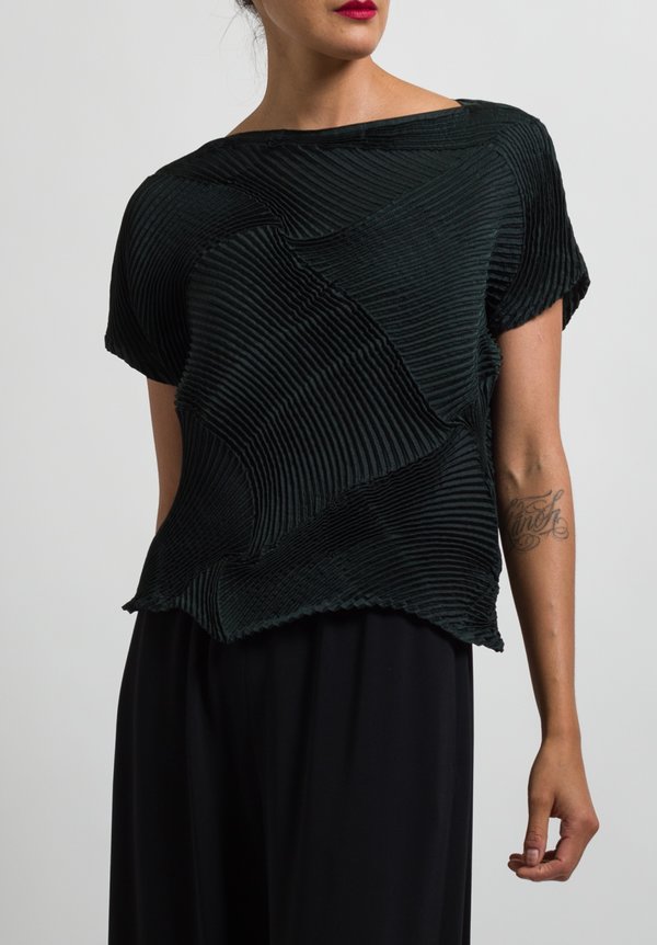 Issey Miyake Cross Stream Pleated Top in Forest	