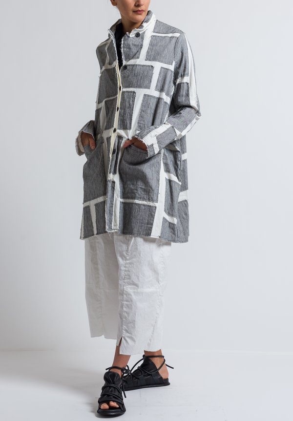 Rundholz Striped Patchwork Coat in Off White	