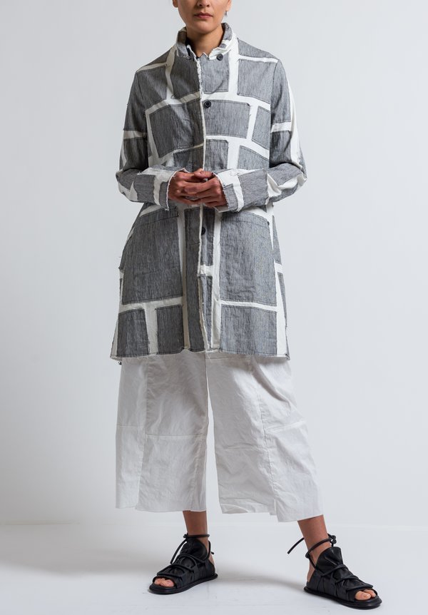Rundholz Striped Patchwork Coat in Off White	